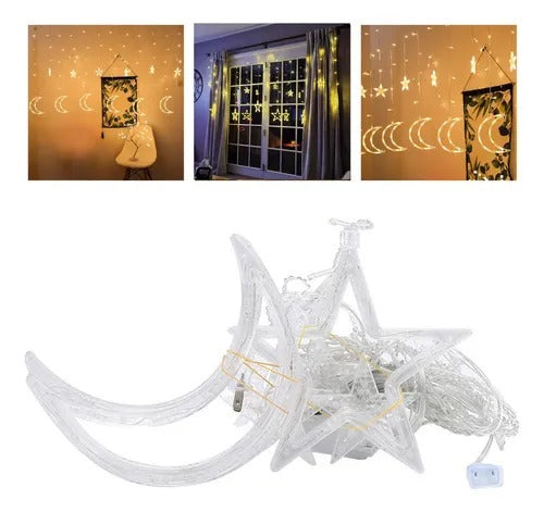 LUCES NAVIDAD CASCADA LUNA Y ESTRELLA 3M