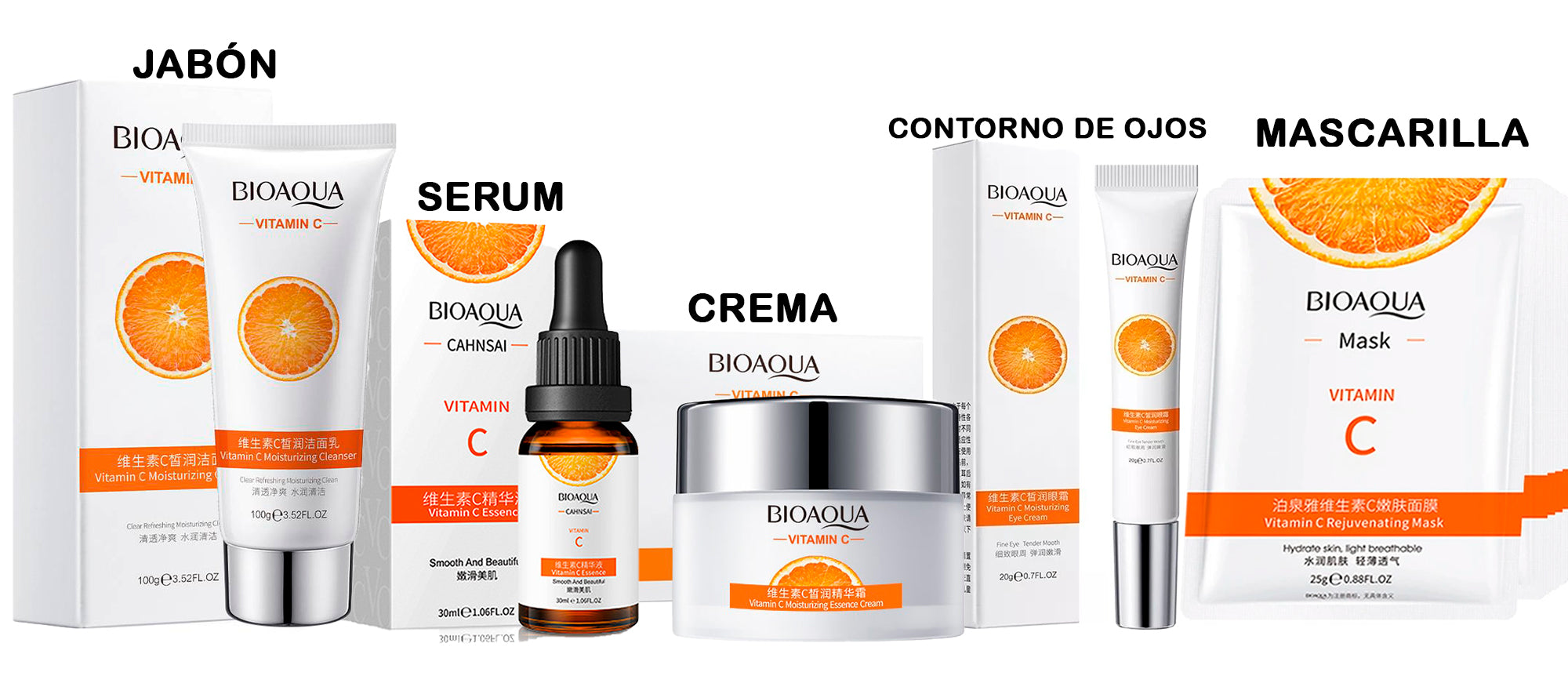 🍊 KIT FACIAL VITAMINA C BIOAQUA –  ¡Belleza, luminosidad y juventud en un solo kit!