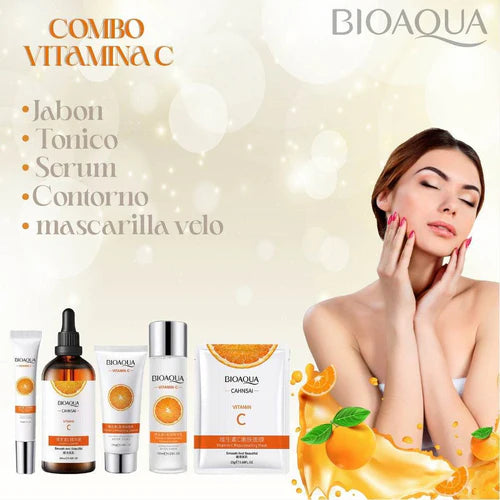 🍊 KIT FACIAL VITAMINA C BIOAQUA –  ¡Belleza, luminosidad y juventud en un solo kit!