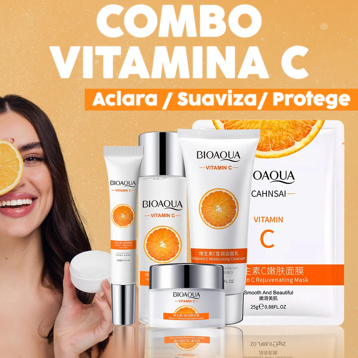 🍊 KIT FACIAL VITAMINA C BIOAQUA –  ¡Belleza, luminosidad y juventud en un solo kit!